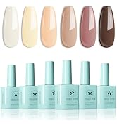 MIRAGE LAYON Gel Nail Polish Kit with Nail Dryer 6 Colors Milky White Nude Brown Gel Polish Set A...