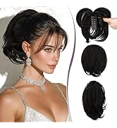 RUWISS Claw Clip Short Human Hair Ponytail Extension with Bendable Metals for DIY Styles, Straigh...