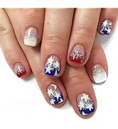 Independence Day Press on Nails Short Square False Nails with Star Designs French Fake Nails Glos...