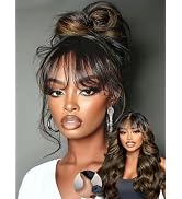 Sunber Ombre Brown Loose Body Wave With Bangs Pre Everything Glueless 13x4 HD Lace Front Human Ha...