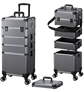 FRENESSA Rolling Makeup Train Case Cosmetology Case on Wheels 5 in 1 Makeup Case with Lid Rolling...