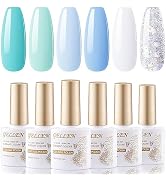 Gellen Gel Nail Polish 6 Colors Light Blue Mint Green Pearly White Glitter Nail Polish Set 10ML S...