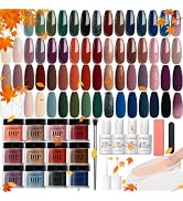 AZUREBEAUTY 42Pcs Dip Powder Nail Kit Starter, 32 Colors Fall Set Green Nude Brown Blue Dipping P...