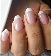 Artquee French Tip Press On Nails Short Clear Nude Oval Designs False Nail White Edge Glossy Reus...