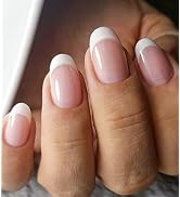 Artquee French Tip Press On Nails Short Clear Nude Oval Designs False Nail White Edge Glossy Reus...