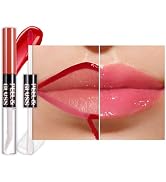 JUAAZIN Dewy Rose Lip Stain Peel Off Lip Gloss oil Dual-Ended Combo, Lips Liner Stain Peel Off Ta...