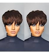QiaQiaRing Chic Elegent 10A Pixie Cut Wigs for Black Women 4# Brown Color for Daily Use Short Lay...