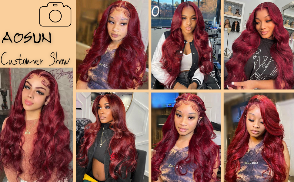 99j Burgundy Body Wave Lace Front Wigs Human Hair