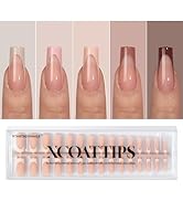 btartboxnails XCOATTIPS French Nails - Skin Tones French Tip Press on Nails, Long Square Nail Tip...