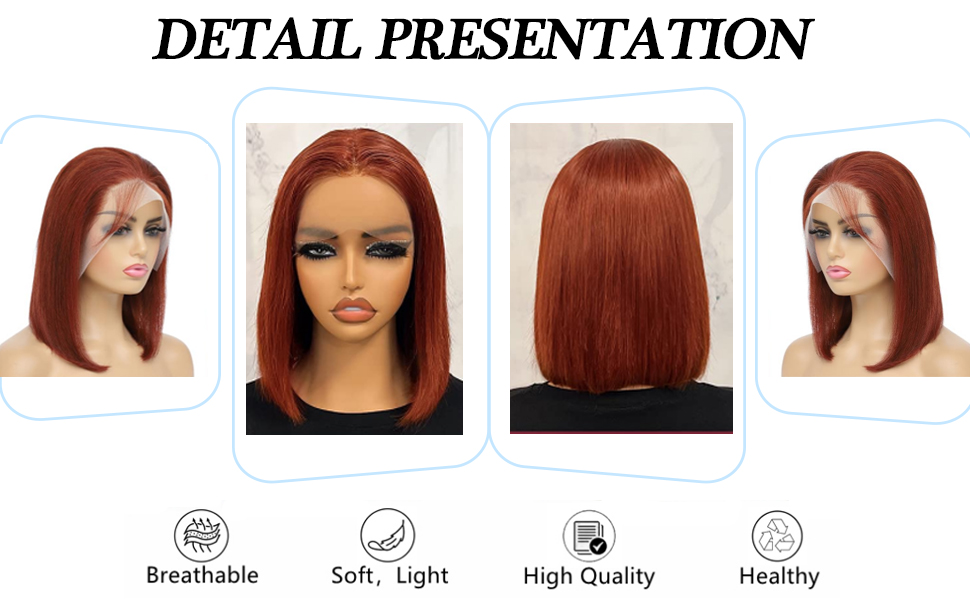 Reddish Brown Short Bob Wig Human Hair 13x4 Frontal Lace Wig