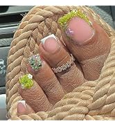24 Pcs Pink Press on Toenails Short,YIHONGYAN Fake Toe Nail Press ons White French Toe Nail Tip A...