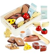 Smartwo Wooden Bakery Toy Food Breakfast Set for Kids,Pretend Play Food Kitchen Accessories with ...