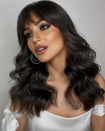 Natural Wave Wigs with Bangs Brazilian Human Hair Wave Wigs For Black Women Natural Black