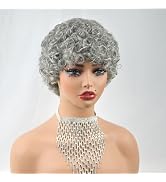 SisBroSis Elegant Short Pixie Cut Curly Human Hair Wig for Women - 51# & 60# Black/Brown Mix Salt...