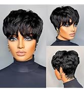 FREEKWEEN Short Black Human Hair Pixie Cut Wigs for Black Women Human Hair Glueless pixie Wig Lay...