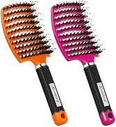 Kertiberif Boar Bristle Hair Brush 2PCS, Curved Vented Detangling Brush for Wet and Dry Hair, Sty...