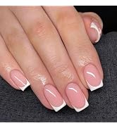 Modelones French Tips Press on Nails, Short Square Fake Nails, Reusable Nail Kit with Nail Glue A...