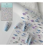 CESTSIREN Fish Nail Stickers, Beach Sparkling Nail Decals, Self-Adhesive,Summer Vacation Nail Acc...