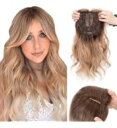Hairro 18 Inch Long Hair Toppers Wavy with Side Bangs for Women, Clips In Synthetic Hairpieces Ca...