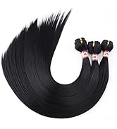 Synthetic Straight Hair Weave 3 Bundles 16 18 20 Inches Mixed Color 1B Heat Resistant Fiber (Blac...