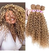 Golden Afro Kinky Curly Synthetic Hair Weave 3 Bundles 16 18 20 Inches Color 27 Heat Resistant Fi...