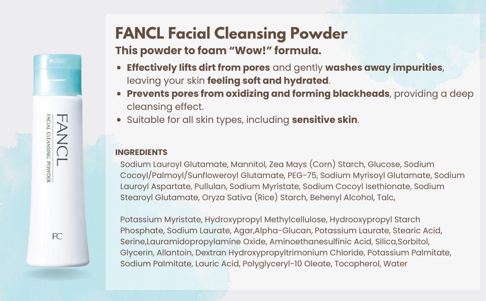 FANCL Facial Cleansing Powder description, ingredients, soft, hydrated, oxidizing, blackheads, pores