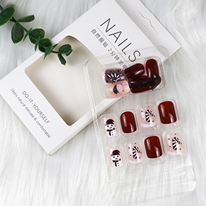 Christmas Red Press on Nails Short Square, Santa Claus Fake Nails with Design Glitter