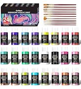 Caliart Iridescent Acrylic Paint with 12 Brushes, 24 Colors (59ml, 2oz) Art Craft Paints for Arti...