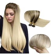 RUNATURE Brown Human Hair U Tip Extensions Ombre Ash Brown Fading to Platinum Blonde 20 Inch Pre ...
