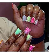 IMSOHOT Colorful Crocodile Print Press on Nails Medium Duck Fake Nails Cute Glossy False Nails wi...