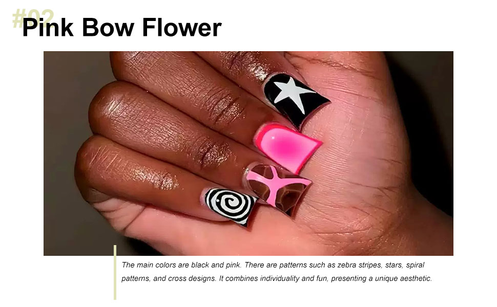 Ombre Pink Press on Nails Medium Duck False Nails with White Star Design