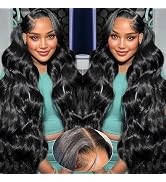 QNQZ Wear and Go Glueless Body Wave Lace Front Wig 7x5 Closure Wigs Human Hair Pre Plucked Pre Cu...
