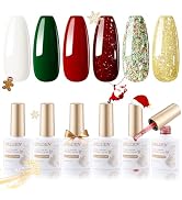 Gellen Gel Nail Polish Set, Sparkle Red Glitter Gold Silver Gel Polish Dark Green Bright Red Gel ...