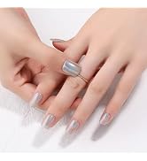 Stbisen Silver Press on Nails Short Square, Chrome Press on Nails, Fashion Gel Fake Nails, Reusab...