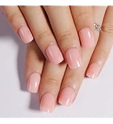 Stbisen Blush Nude Press On Nails Short, Glossy Soft Gel Press On Nails Square with Nail Glue, 15...