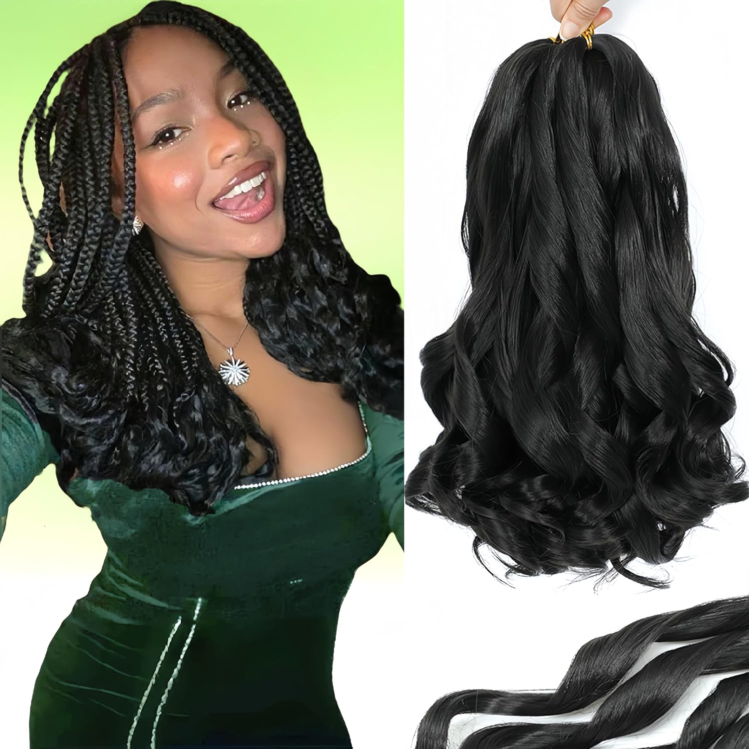 8-pieces of French Curl Braiding Hair Loose Wavy Braiding Hair Wavy Synthetic Braiding Hair for Black Women Crochet Braids Hair Extensions(27/33#)