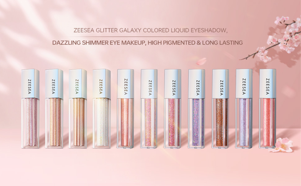 ZEESEA Glitter Galaxy Colored Liquid Eyeshadow, Dazzling Shimmer Eye Makeup, High Pigmented