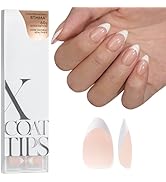 BTArtboxnails Soft Gel Nail Tips - XCOATTIPS French Series French Tip Press on Nails, Short Almon...