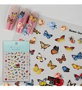 CESTSIREN Butterfly Flower Nail Art Stickers, Vintage Floral Nail Decals, Self-Adhesive, Nail Acc...