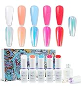CHARMACY Nail Polish Gel Set 6PCS, Gel UV Nail Polish Colors Blue Hot Pink White Gel Nail Polish,...