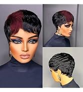 SisBroSis Short Layered Human Hair Wigs With Bangs Chic Elegent Pixie Cut Wigs for Black Women 1b...