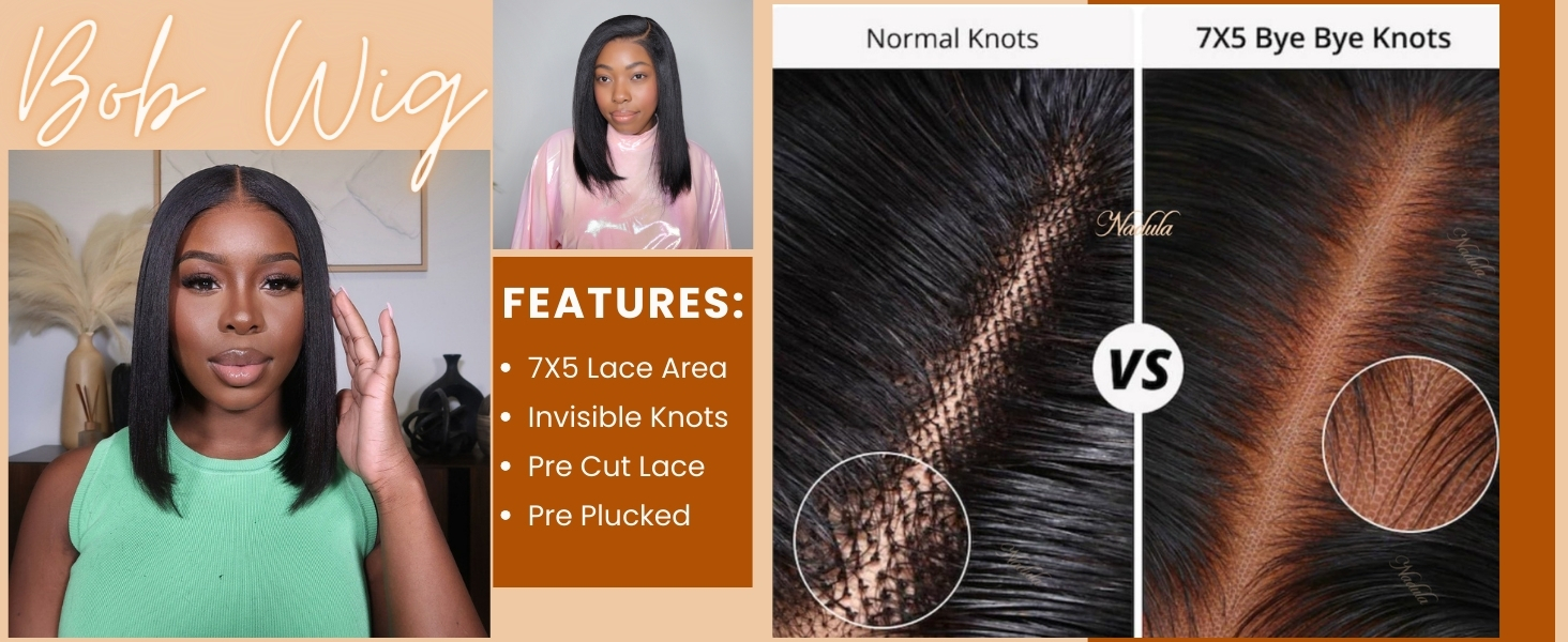 Nadula bye bye knots Glueless Yaki Bob Wig
