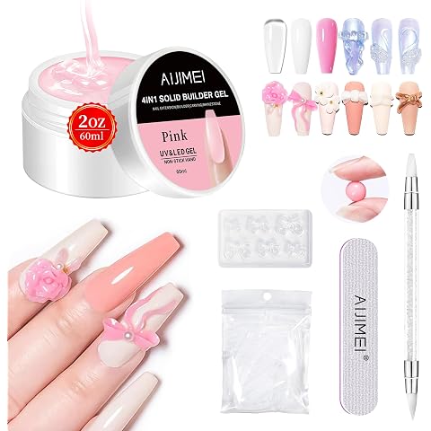 AIJIMEI Solid Builder Gel for Nails 2fl.oz 60ml Clear Hard Gel, Non-Sticky, 3D Sculpting, Nail Extension Flase Nail Thickening Solution (Pink)