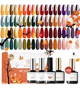 Modelones 40 Pcs Fall Gel Nail Polish Set, Halloween Orange Red Yellow Pink White Purple Gold Col...