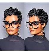 SisBroSis Short Curly Human Hair Wig Pixie Cut Wigs for Black Women Short Layered Curly Pixie Cut...