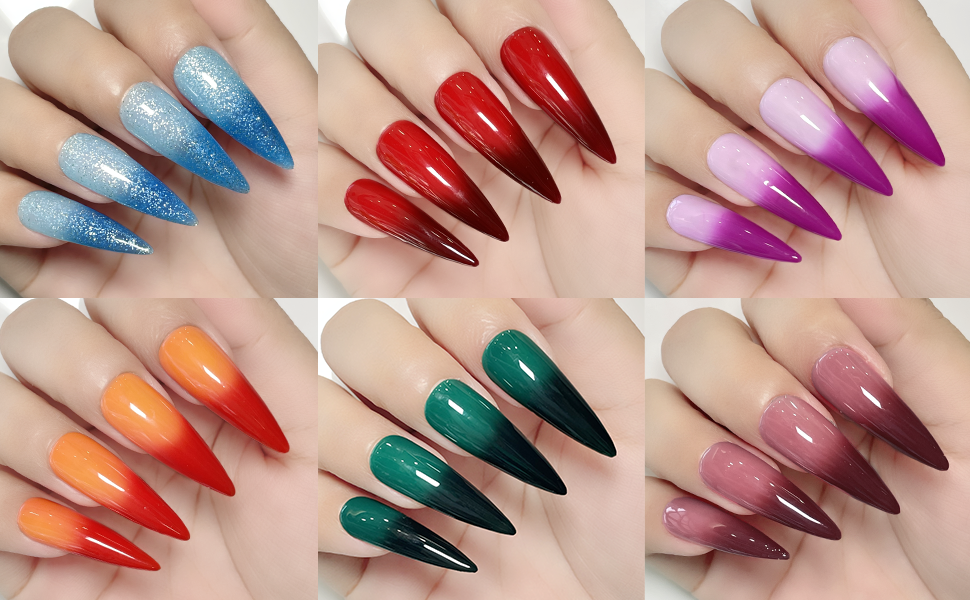 light blue silver gel polish nude pink orange yellow dark green bright green nail art