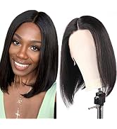 VIYAIVY Straight Bob Wig Lace Front Wig Deep T Part Bob Lace Wigs Brazilian Wet and Wavy Human Ha...