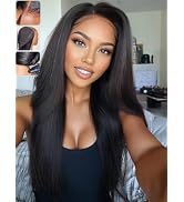 KLAIYI Bye Bye Slip Yaki Straight 7X5 Pre Cut Lace Front Human Hair Wig Drawstring Glueless 30S ...