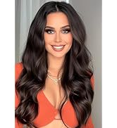 HMHIFI Long Dark Brown Wig for Women 26Inch Wavy Curly Chocolate Brown Brunette Wigs Synthetic He...