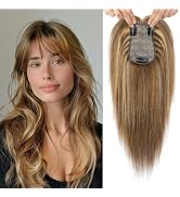 Flufymooz 100% Real Human Hair Toppers, 12 Inch Human Hair Toppers for Thinning Hair Large Hand-w...
